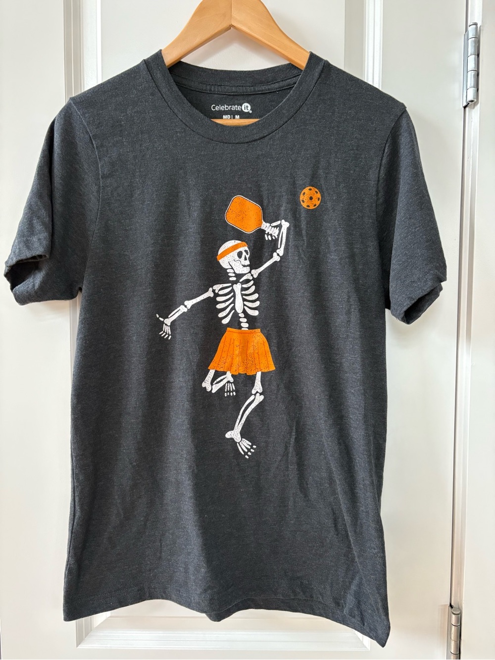 Halloween T Shirt Skeleton Pickleball Ping Pong Tennis Spooky Medium Unisex